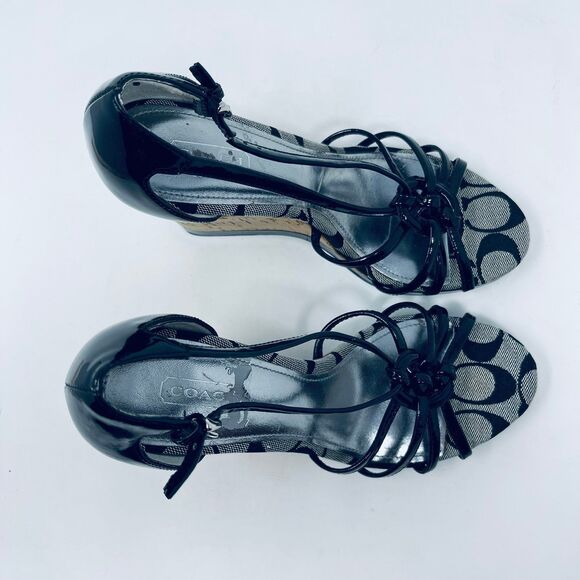 Coach Joslin Black Open-Toe Cork Heel Wedge Sandals Women's 7M - Great Condition - Picture 6 of 11
